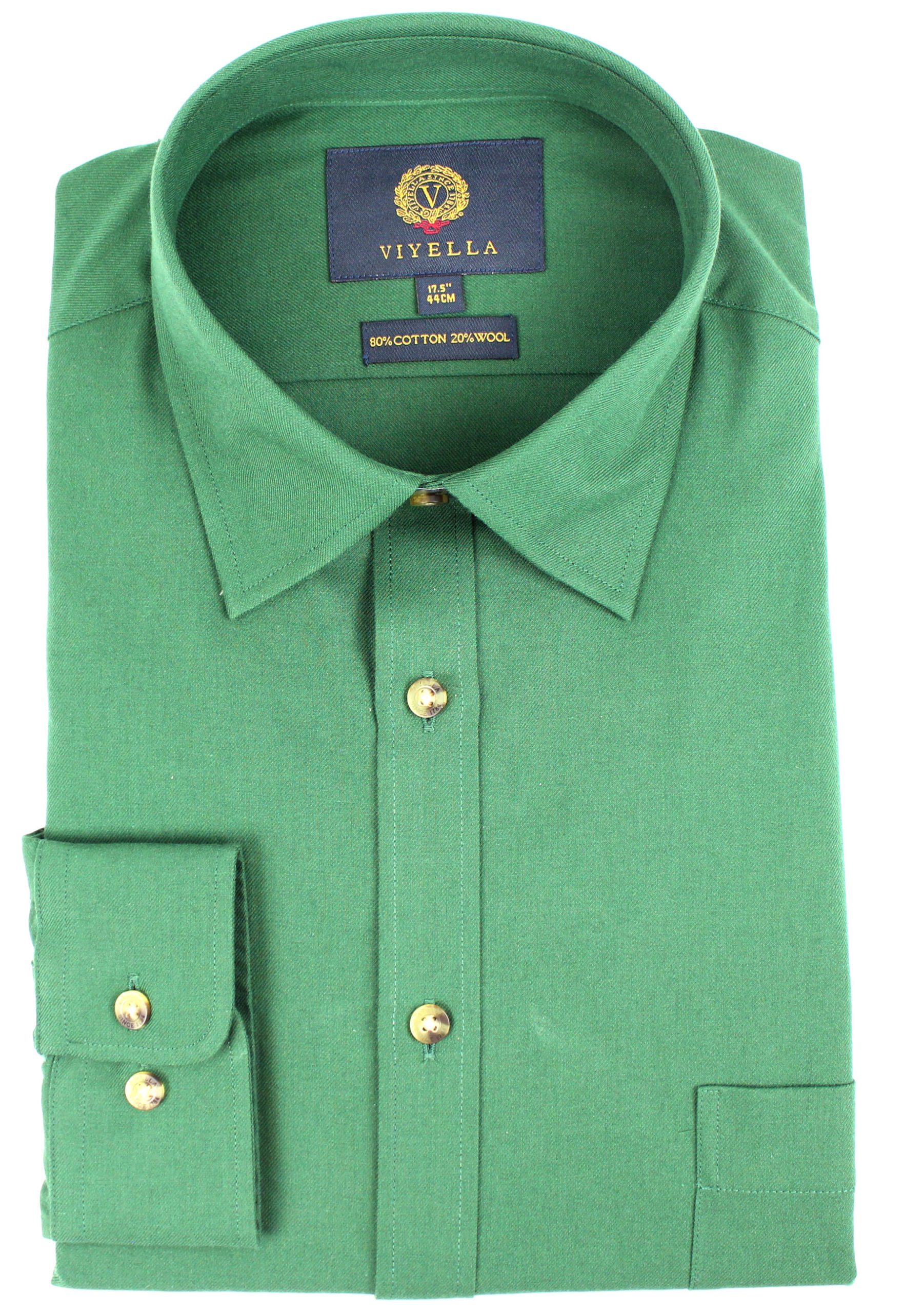 Viyella 80/20 Brushed Plain Racing Green Classic Fit Shirt - Viyella